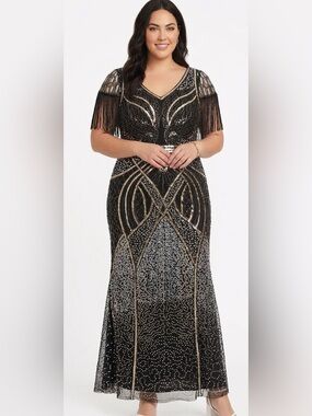 Babeyond Black Sequin Maxi Dress with Gold Accents